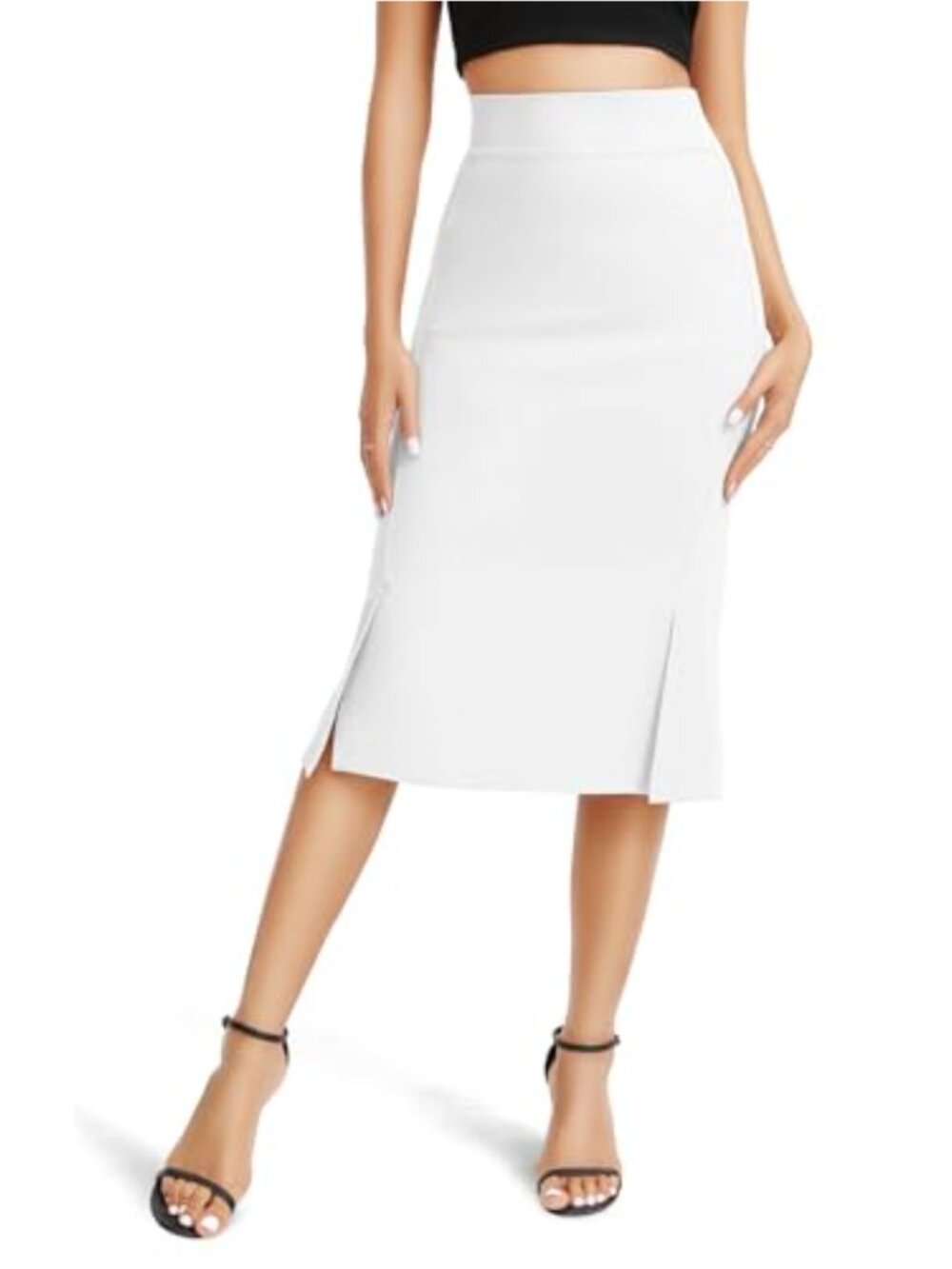 Stretch Fishtail Pencil Skirt High Waist Bodycon Midi with Slit Office